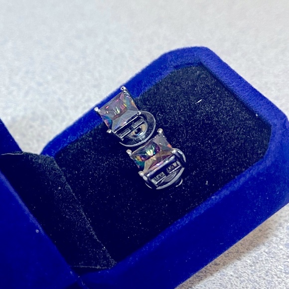 White gold plated Blue rainbow studs